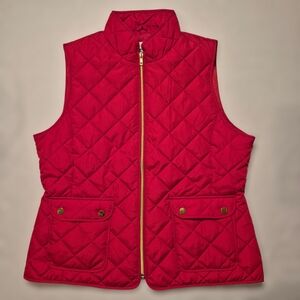St. John's Bay Women’s Quilted Puffer Vest Red Gold Zip Pockets Size Large